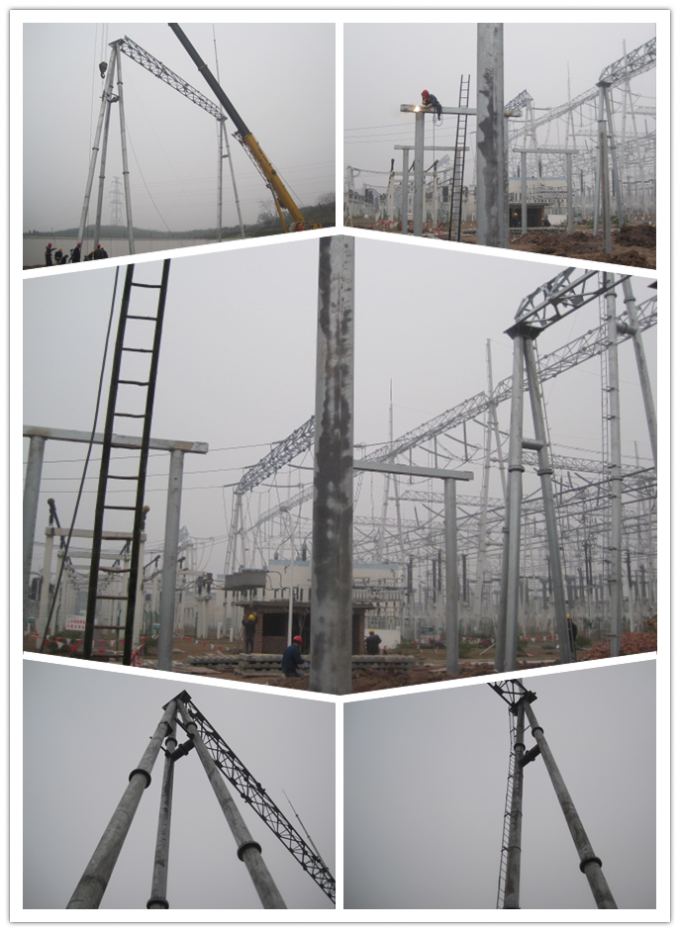 Polygonal Powder Coating Electrical Transmission Line Poles With 2 Cross Arm