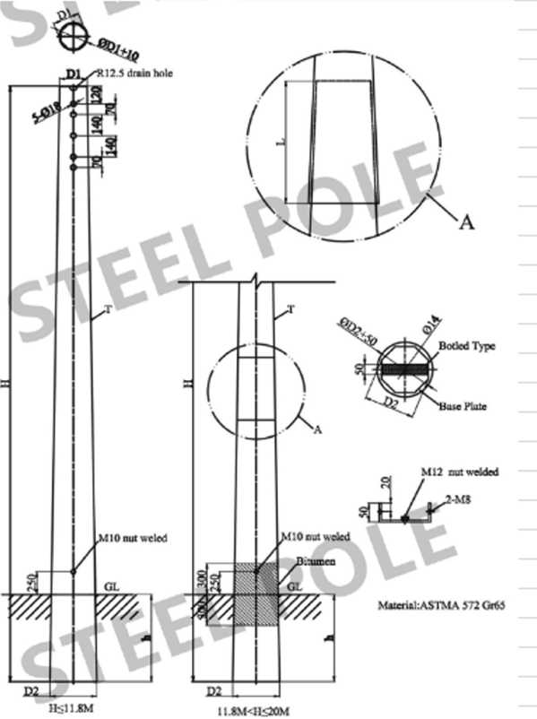 Transmissielyn gegalvaniseerde staal Tubular Pole